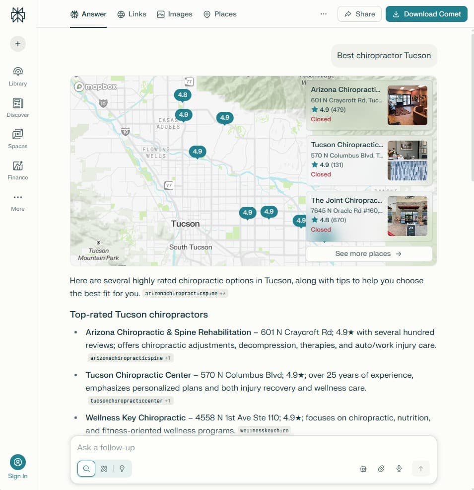 AI search results showing local business in ChatGPT and Perplexity